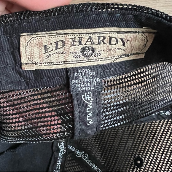 ED HARDY VINTAGE COLLECTIBLE Embroidered Rose Hat Black REAR - Picture 9 of 9